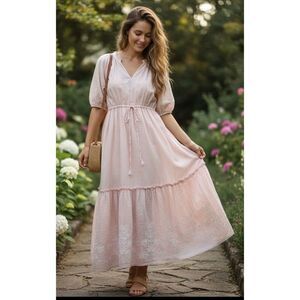 Draper James Pale Pink Tiered Midi Dress